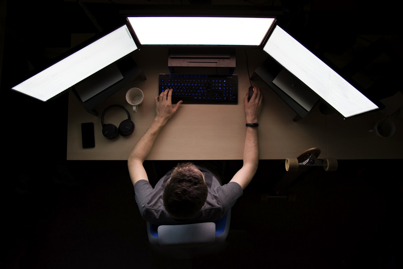 A terminal glowing in a dark room