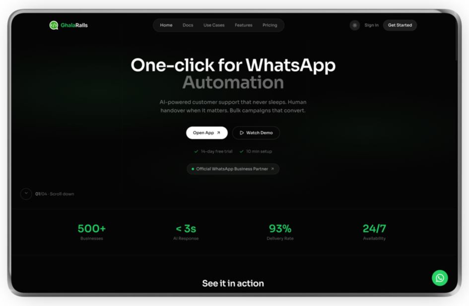 GhalaRails — One-click infrastructure for WhatsApp-native businesses — the rails that move orders and m